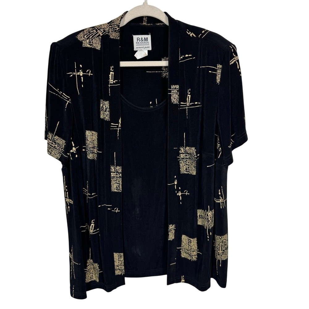 R&M Richards Twinset Abstract Black Gold Women's 18WP Vintage Art Deco Y2K